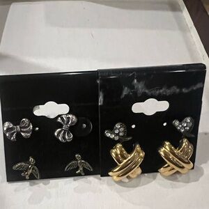 Earrings - bows, birds, gold x, and wings